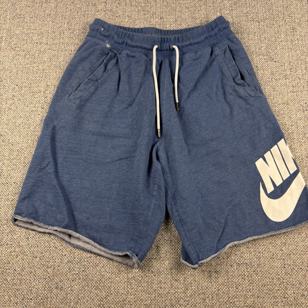 Nike Sportswear Boys Alumni French Terry Shorts Blue Swoosh Logo Sz Large